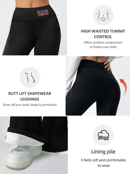 High Waist Plush Bell Bottom Warm Pants For Women Soft Thick Winter Trousers 5