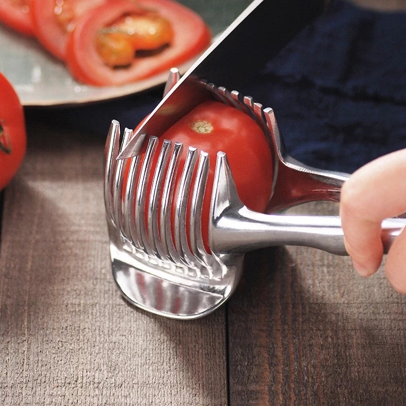 Stainless Steel Onion Holder Kitchen Gadgets, Tomato Slicer, Potato Cutter, Fruit Vegetable Slicing Tool Accessories