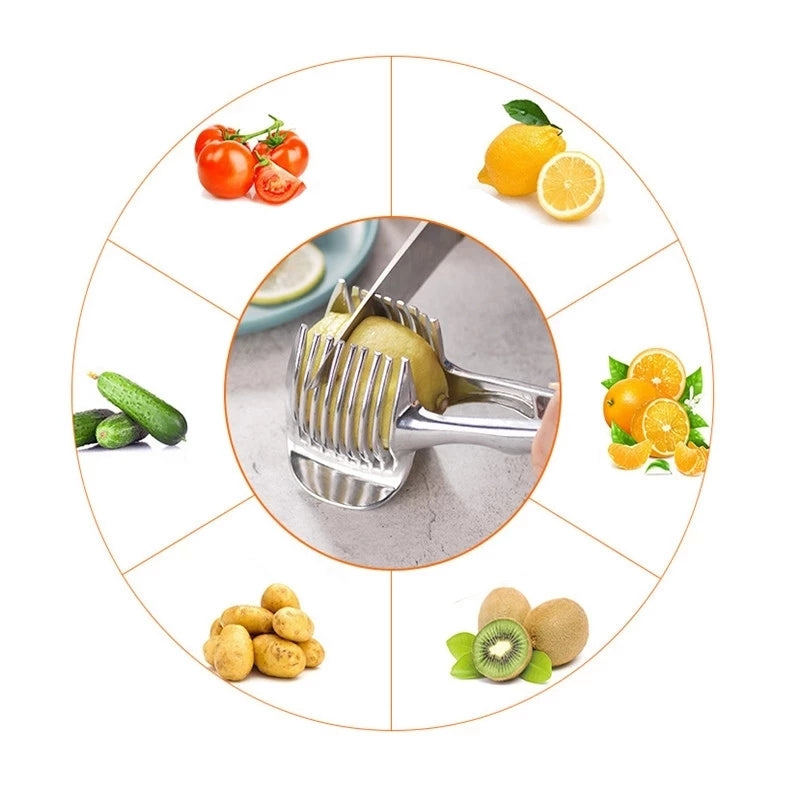 Stainless Steel Onion Holder Kitchen Gadgets, Tomato Slicer, Potato Cutter, Fruit Vegetable Slicing Tool Accessories