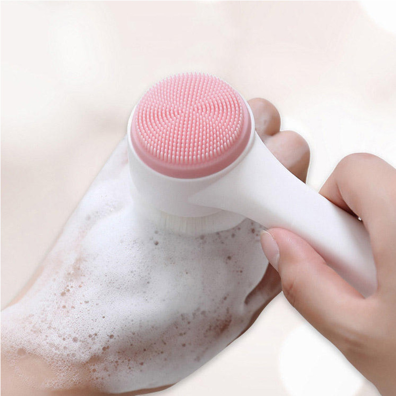 3D Double Silicone Facial Cleansing Brush Manual Massage Facial Brush Soft Bristles Exfoliator Doub