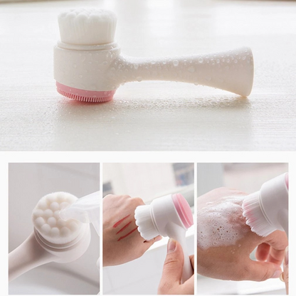 3D Double Silicone Facial Cleansing Brush Manual Massage Facial Brush Soft Bristles Exfoliator Doub