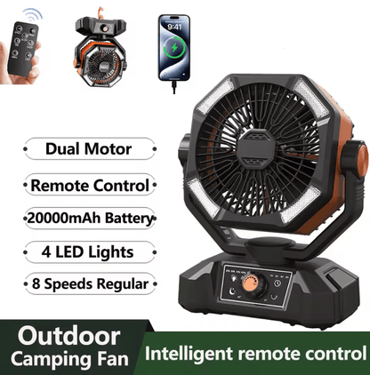 20000mAh Portable Camping Fan with LED Lantern 8 Speed Outdoor Battery Fan