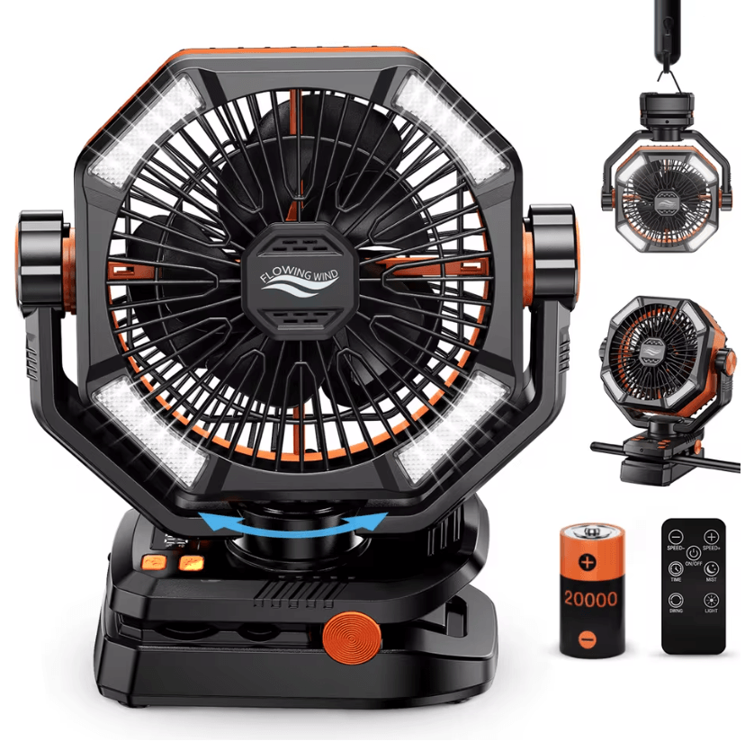20000mAh Portable Camping Fan With LED Lantern 8 Speed Outdoor Battery Fan 7