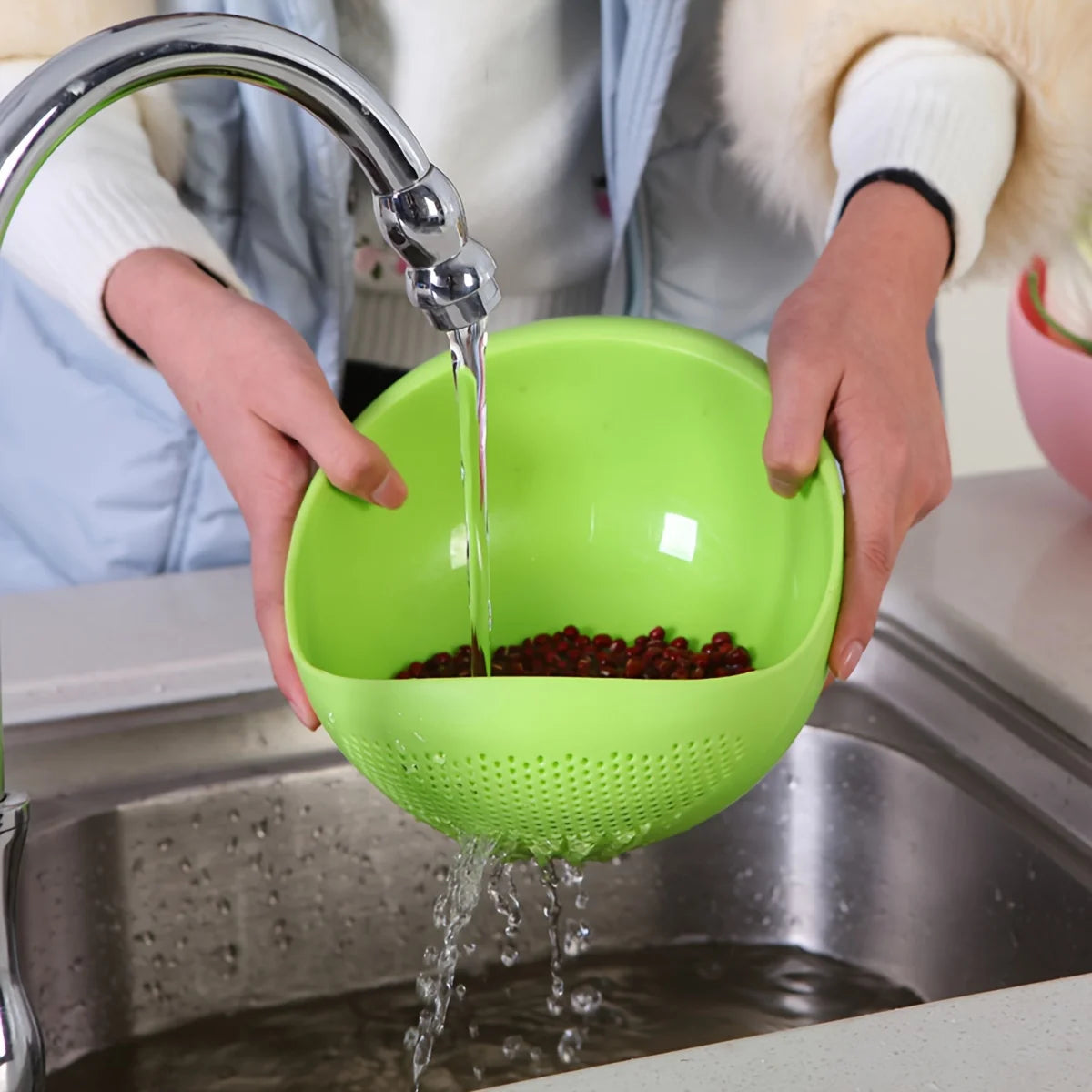 Large Rice Basin Rice Sieve, Basket Rice Washer for Kitchen Drainage, Household Rice Basket