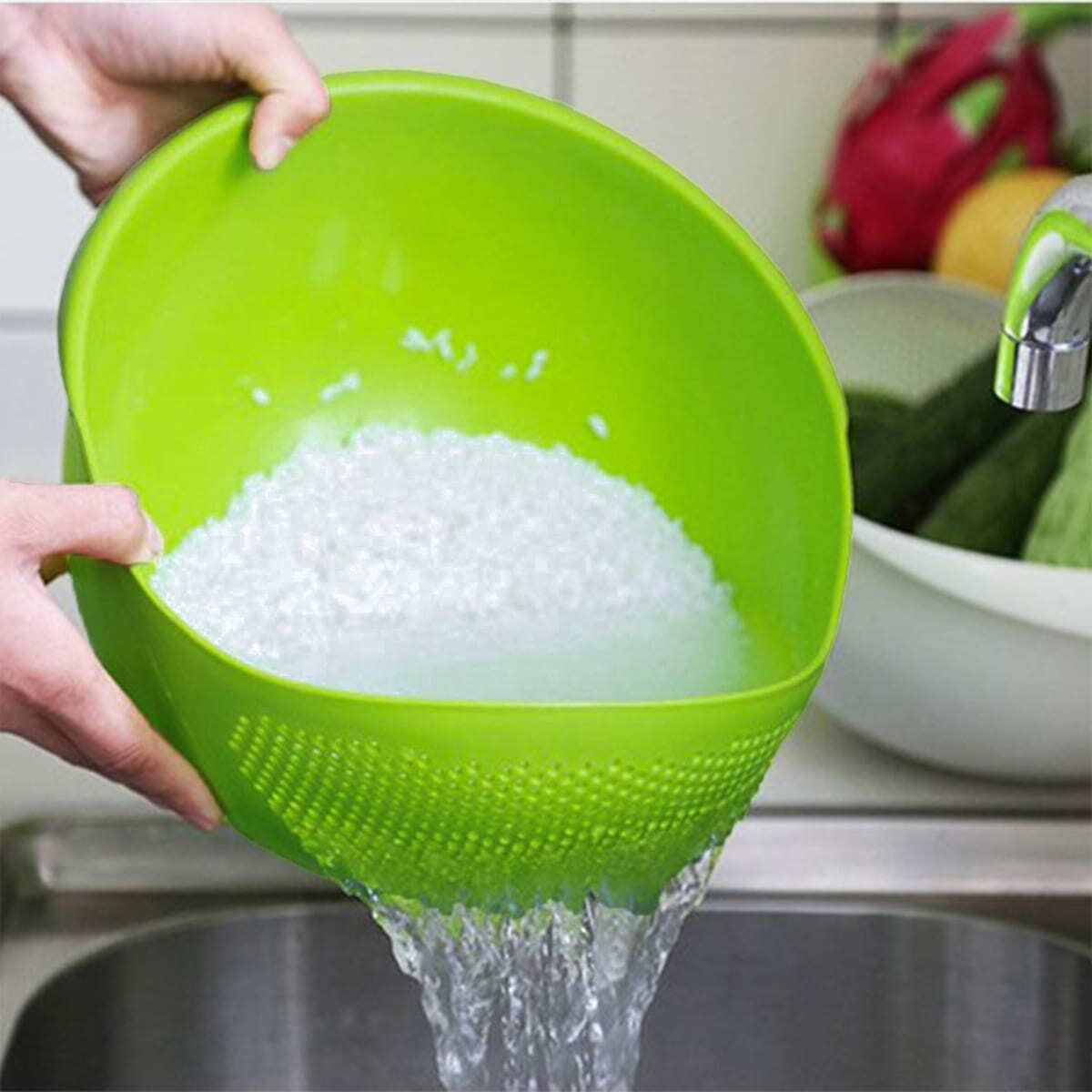 Large Rice Basin Rice Sieve, Basket Rice Washer for Kitchen Drainage, Household Rice Basket