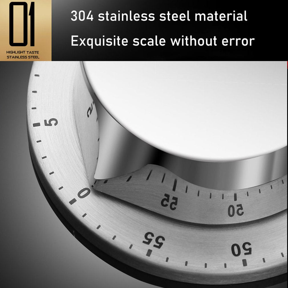Stainless Steel Mechanical Alarm Clock Kitchen Timer, Magnetic Baking Reminder, Time Management Timer Tool