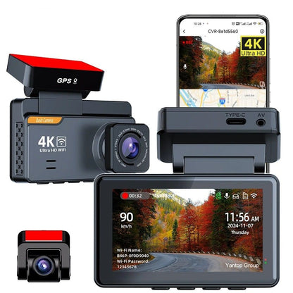 4K Front and Rear Car Camera with GPS WIFI and Night Vision Dash Cam Recorder