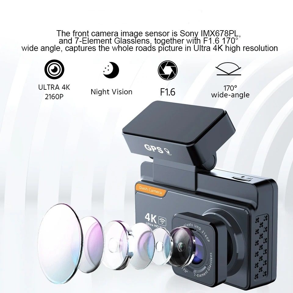 4K Front And Rear Car Camera With GPS WIFI And Night Vision Dash Cam Recorder 2