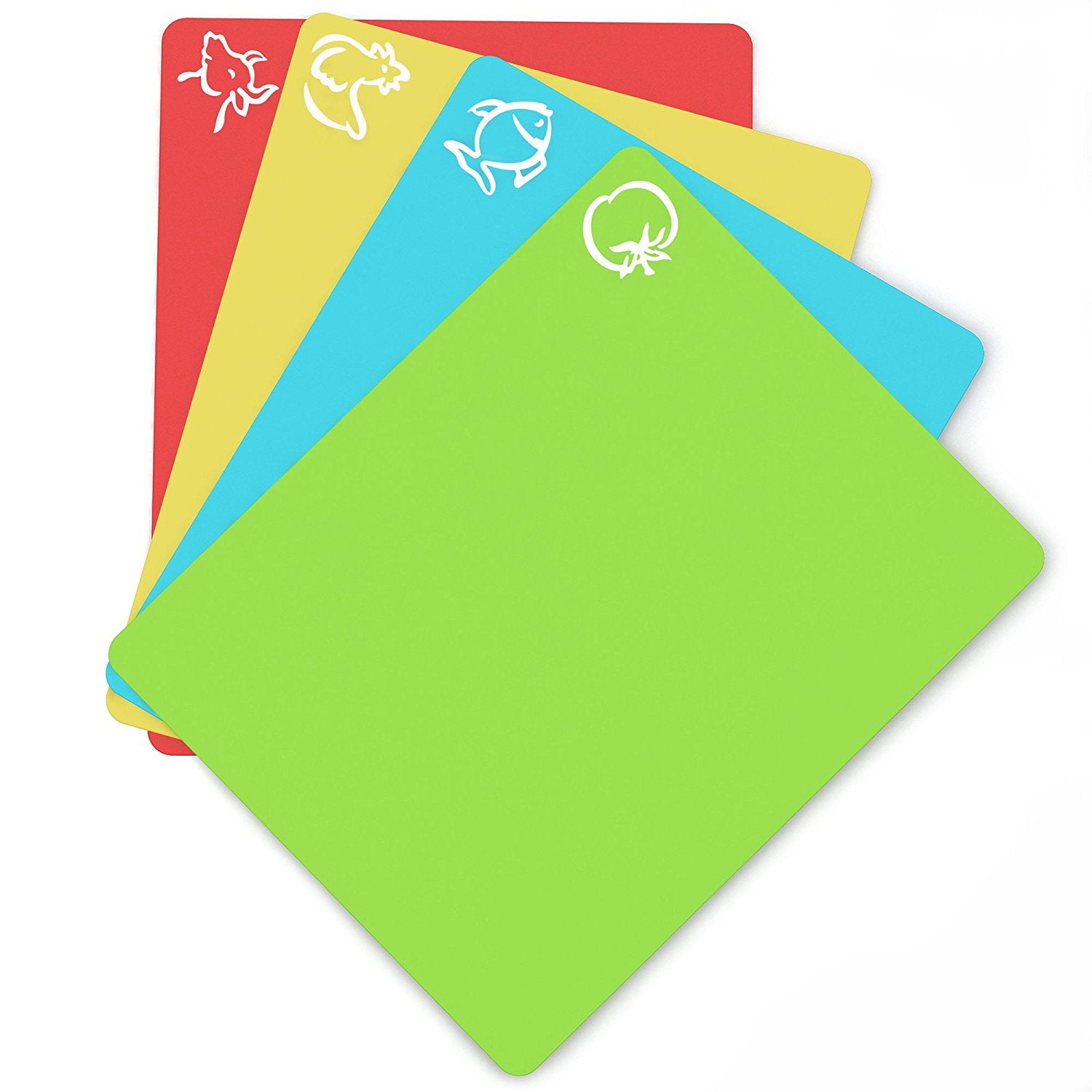 Flexible Non-slip Chopping Block Cutting Mats, Kitchen Tools with Food Icons, Plastic Cutting Board Set