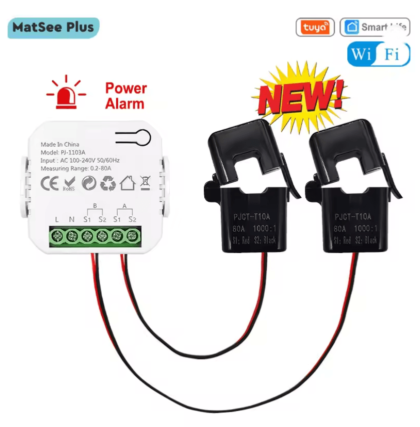 Tuya Smart WiFi Bidirectional Energy Meter with Buzzer Alarm for Export Import Power Monitoring