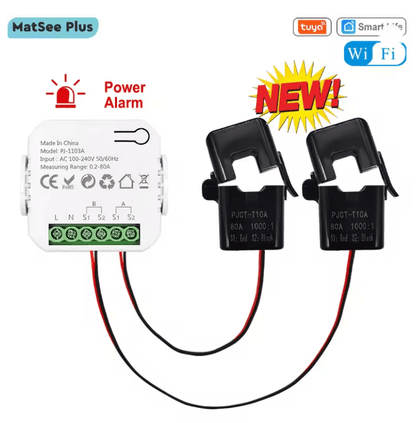 Tuya Smart WiFi Bidirectional Energy Meter with Buzzer Alarm for Export Import Power Monitoring