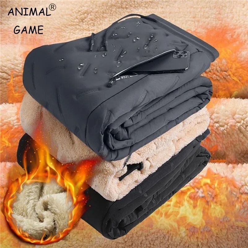 Men Thermal Fleece Sweatpants Lambswool Lined Windproof Warm Outdoor Pants