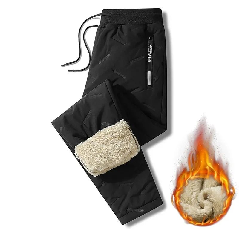 Men Thermal Fleece Sweatpants Lambswool Lined Windproof Warm Outdoor Pants 2