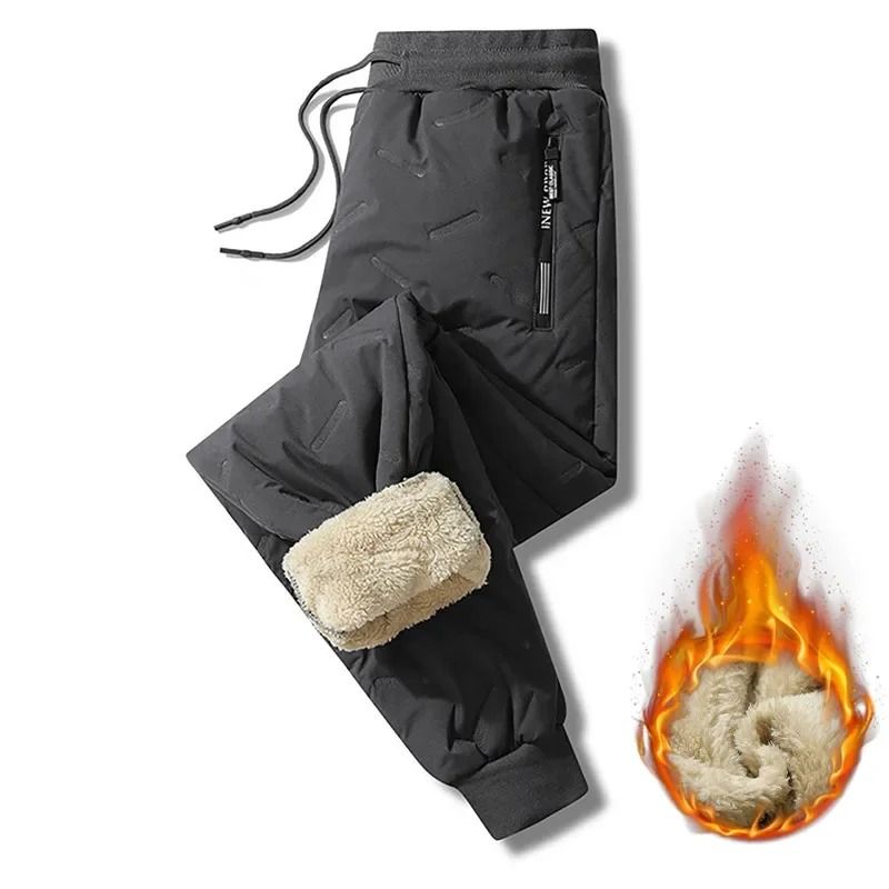 Men Thermal Fleece Sweatpants Lambswool Lined Windproof Warm Outdoor Pants 3