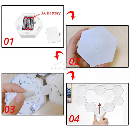 Hexagon Touch Sensor RGB LED Night Lights Quantum Honeycomb Wall Lamp 5