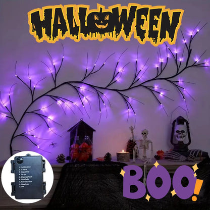 Purple LED Rattan Branch Garland 54 LED Halloween Lights Battery Powered