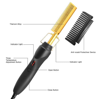 2 In 1 Electric Heated Straightening Comb For Hair And Beard Portable Anti Scald Travel Tool 4