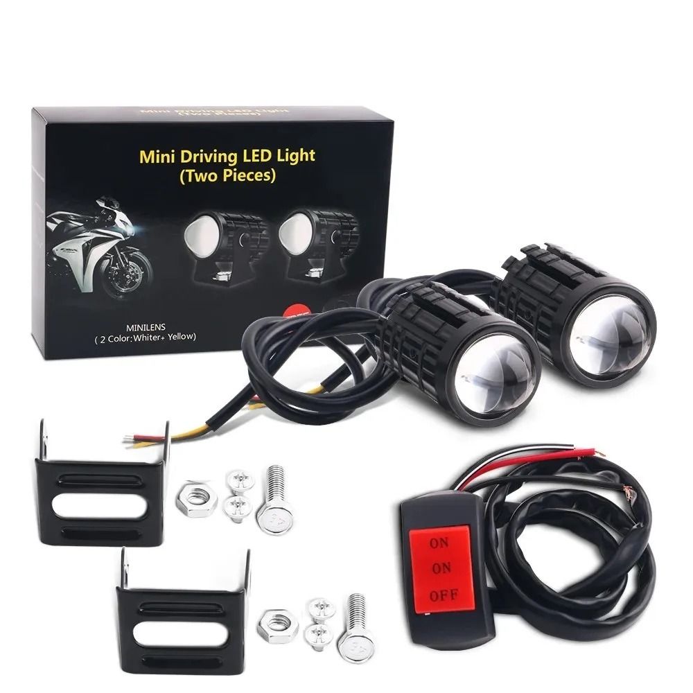 Dual-Color LED Motorcycle Headlight with Projector Lens – Auxiliary Fog and Driving Lamp