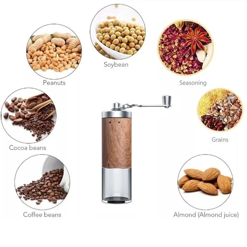 Portable Wood Grain Hand Coffee Grinder With Stainless Steel Crank 2