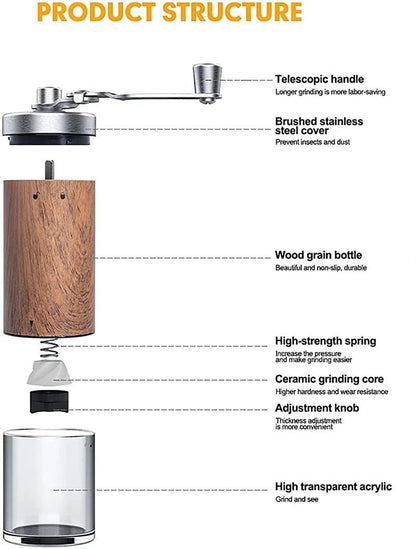 Portable Wood Grain Hand Coffee Grinder With Stainless Steel Crank 4