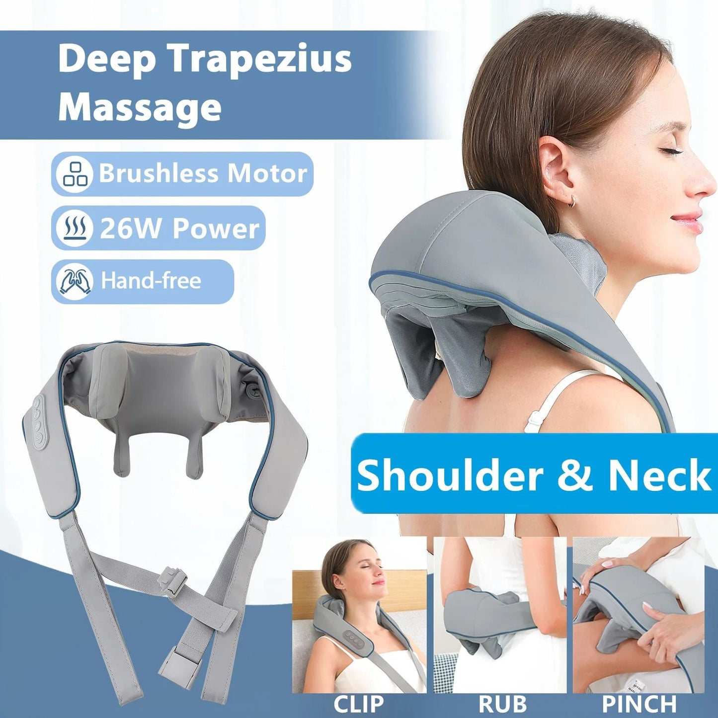 Wireless Neck and Shoulder Massager with Heat and 26W Kneading Power