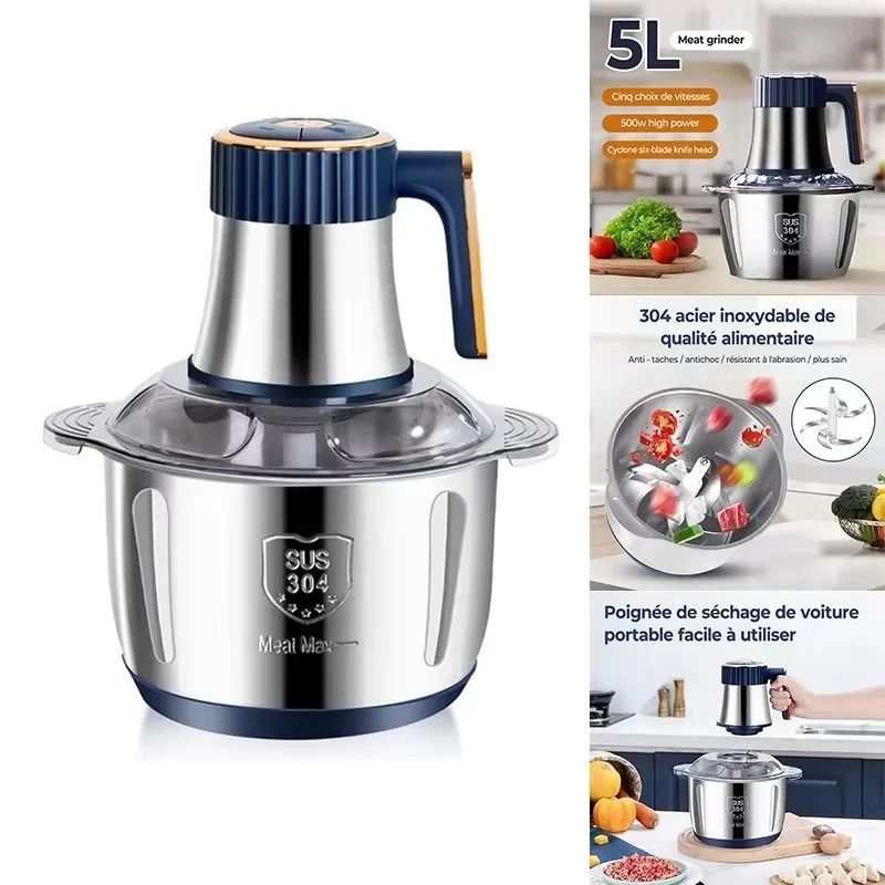 Electric Meat Grinder and Food Chopper with 5L Stainless Steel Bowl