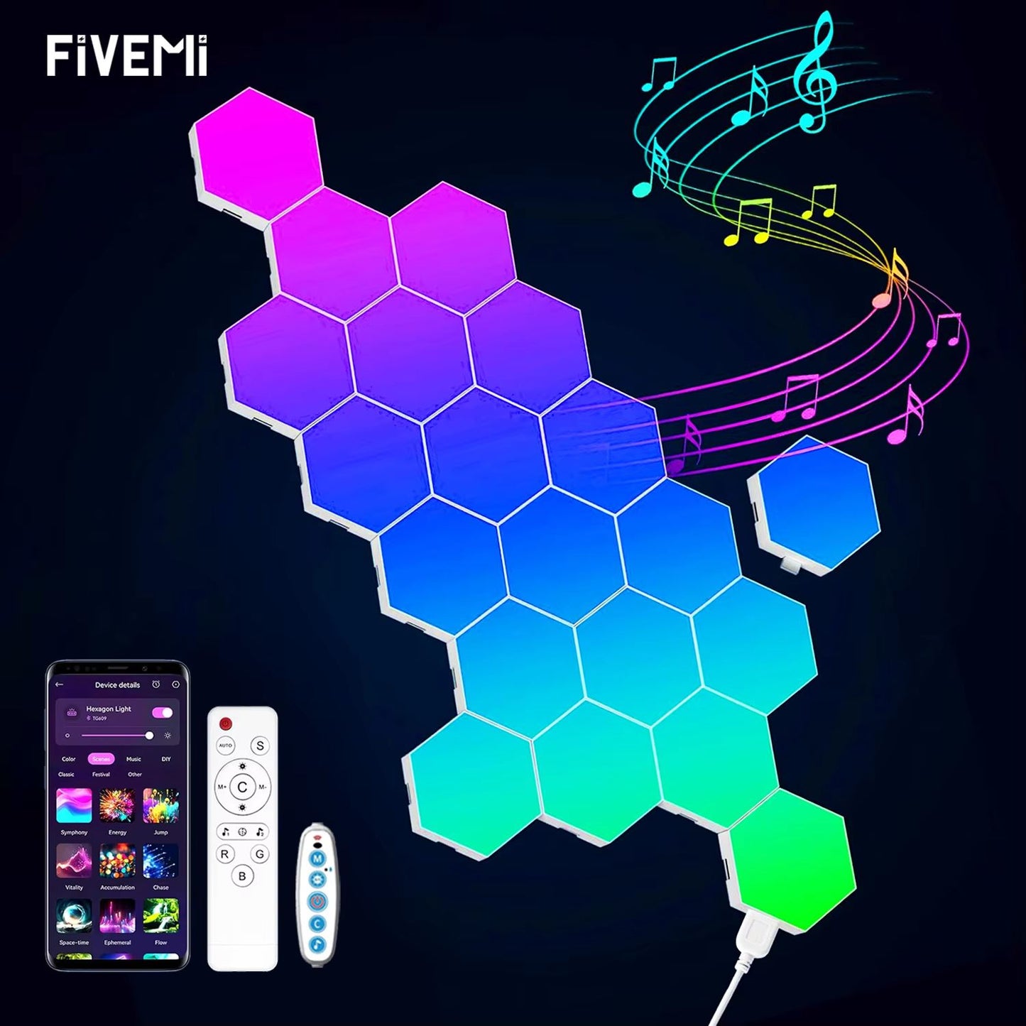 Smart Hexagon RGB LED Wall Light Panels DIY Music Sync Gaming Light