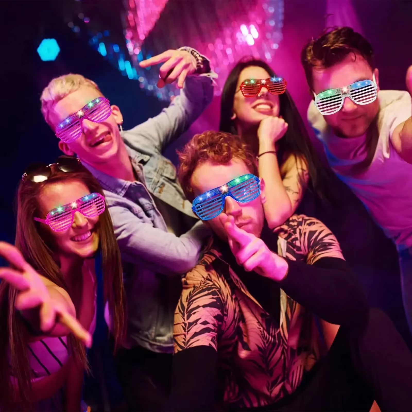 Neon LED Light Up Shutter Glasses Party Pack 2