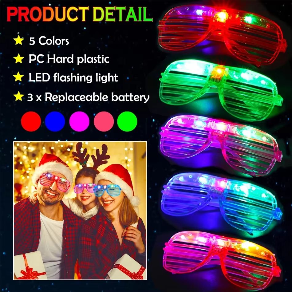 Neon LED Light Up Shutter Glasses Party Pack 4