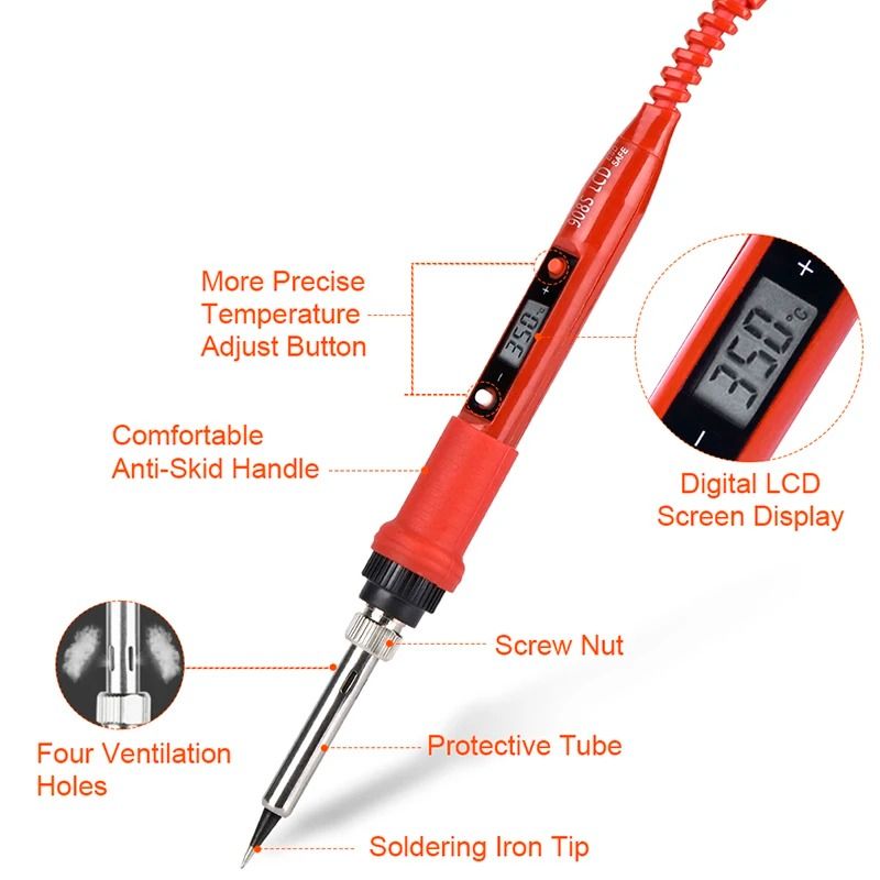 Digital LCD Soldering Iron Repair Kit Adjustable Temperature 80W 2