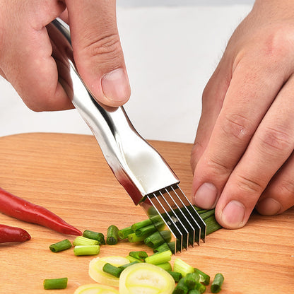 Stainless Steel Green Onion Knife, Kitchen Shred Silk The Knife, Curved Handle Design, Food Speedy Chopper Cutter
