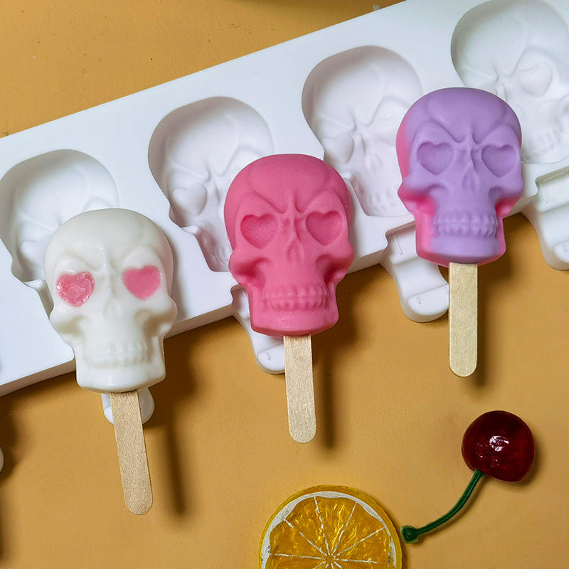 Silicone 6 Skulls Ice Cream Mold for Homemade Popsicles, Kitchen Supplies Ice Maker, Chocolate Candy Tray