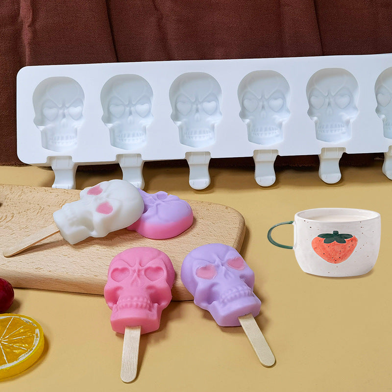 Silicone 6 Skulls Ice Cream Mold for Homemade Popsicles, Kitchen Supplies Ice Maker, Chocolate Candy Tray