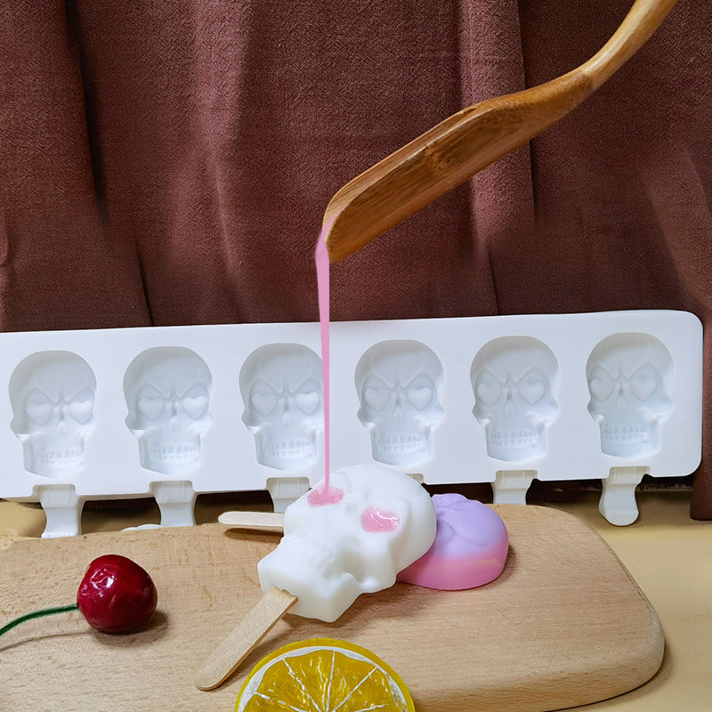 Silicone 6 Skulls Ice Cream Mold for Homemade Popsicles, Kitchen Supplies Ice Maker, Chocolate Candy Tray