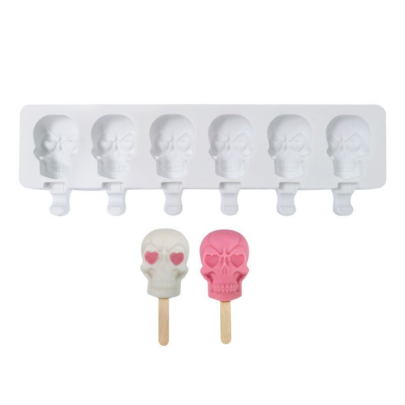 Silicone 6 Skulls Ice Cream Mold for Homemade Popsicles, Kitchen Supplies Ice Maker, Chocolate Candy Tray