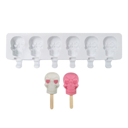 Silicone 6 Skulls Ice Cream Mold for Homemade Popsicles, Kitchen Supplies Ice Maker, Chocolate Candy Tray