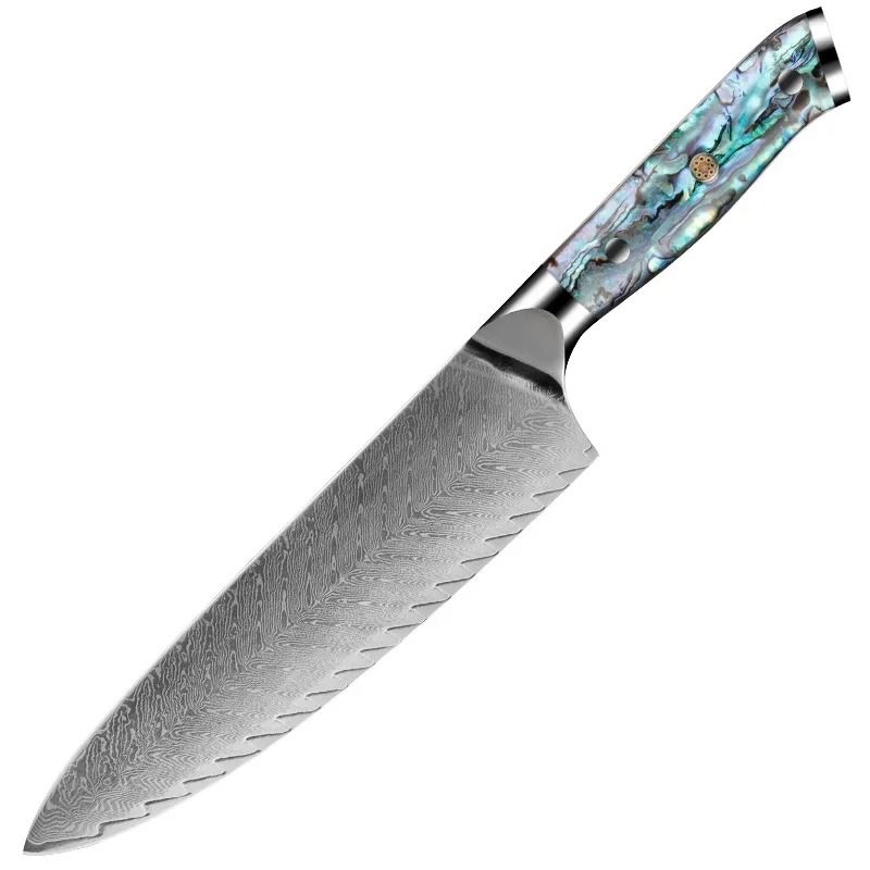 8 Inch Damascus Steel Chef Knife With Abalone Shell Handle Professional Kitchen Blade 6