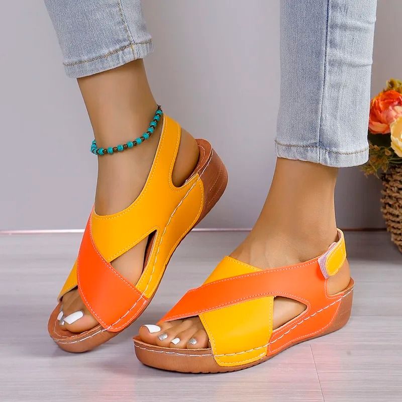 Women Contrast Color Peep Toe Platform Wedge Sandals Non Slip Summer Comfort Shoes 3