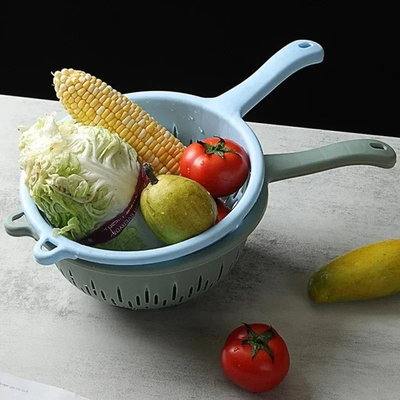 Plastic Sink Water Filter Drainer Basket, Food Washing Colander Bowl, Vegetable Strainer with Handle