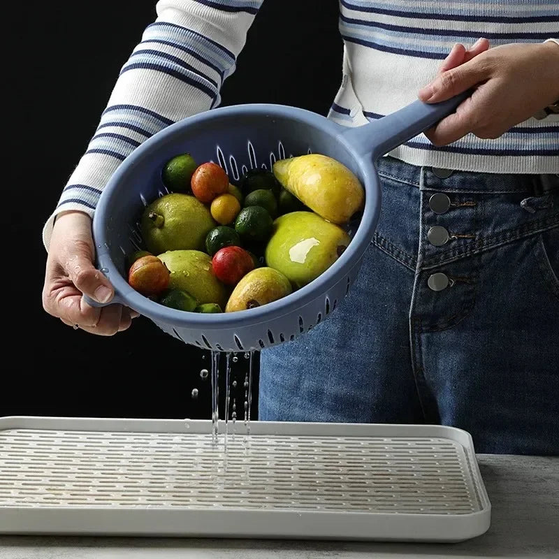 Plastic Sink Water Filter Drainer Basket, Food Washing Colander Bowl, Vegetable Strainer with Handle