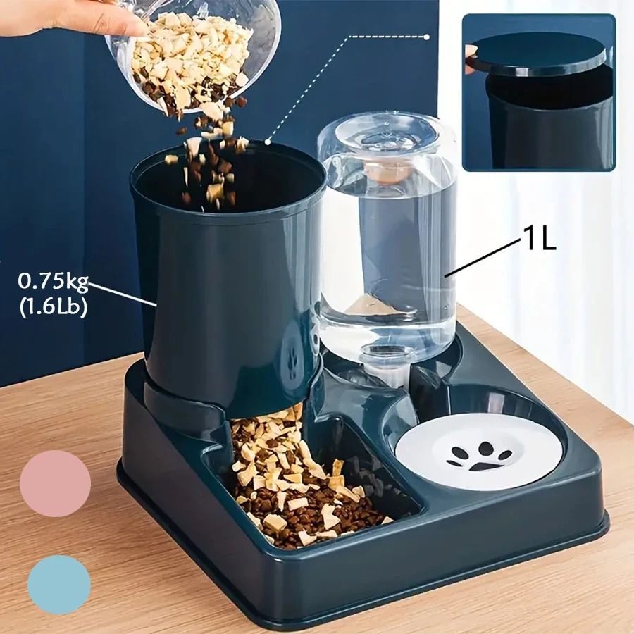 Automatic Pet Feeder and Water Dispenser Set Gravity Food and Water Station for Cats and Small Dogs