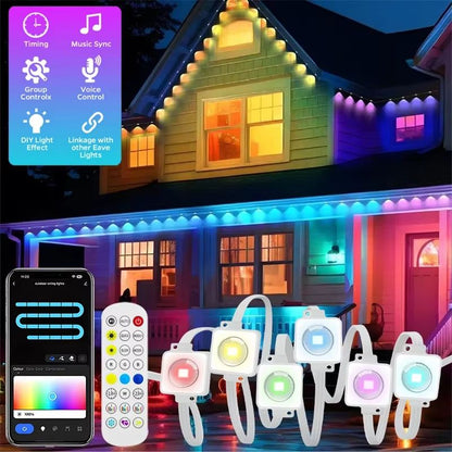 100 FT Waterproof RGB Outdoor Eaves String Lights Bluetooth App Control