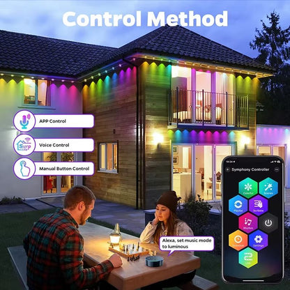 100 FT Waterproof RGB Outdoor Eaves String Lights Bluetooth App Control 1
