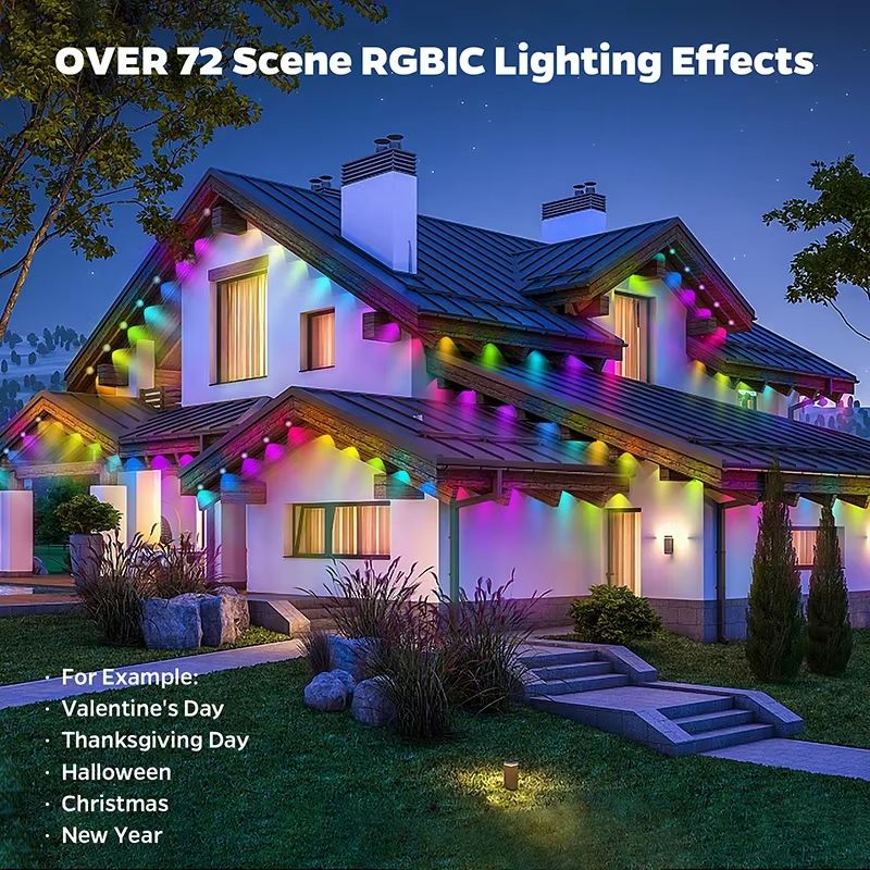 100 FT Waterproof RGB Outdoor Eaves String Lights Bluetooth App Control 5