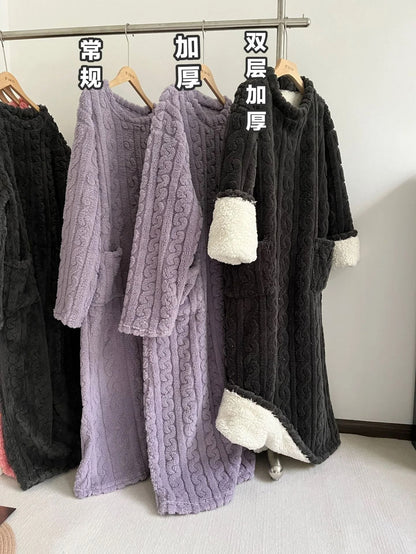 Coral Velvet Flannel Plus Size One Piece Pajamas For Women Warm Winter Sleepwear 4