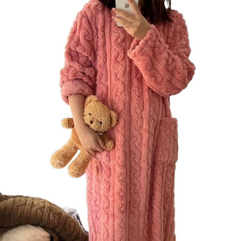 Coral Velvet Flannel Plus Size One Piece Pajamas For Women Warm Winter Sleepwear 6