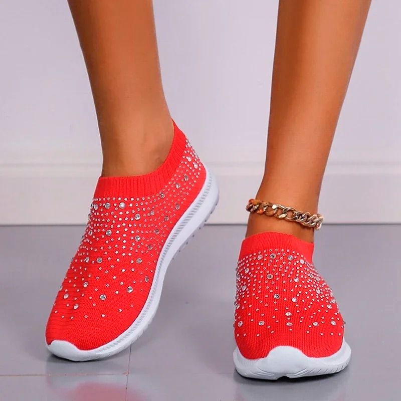 Women Breathable Mesh Crystal Flats Plus Size Soft Sole Sports Shoes 11