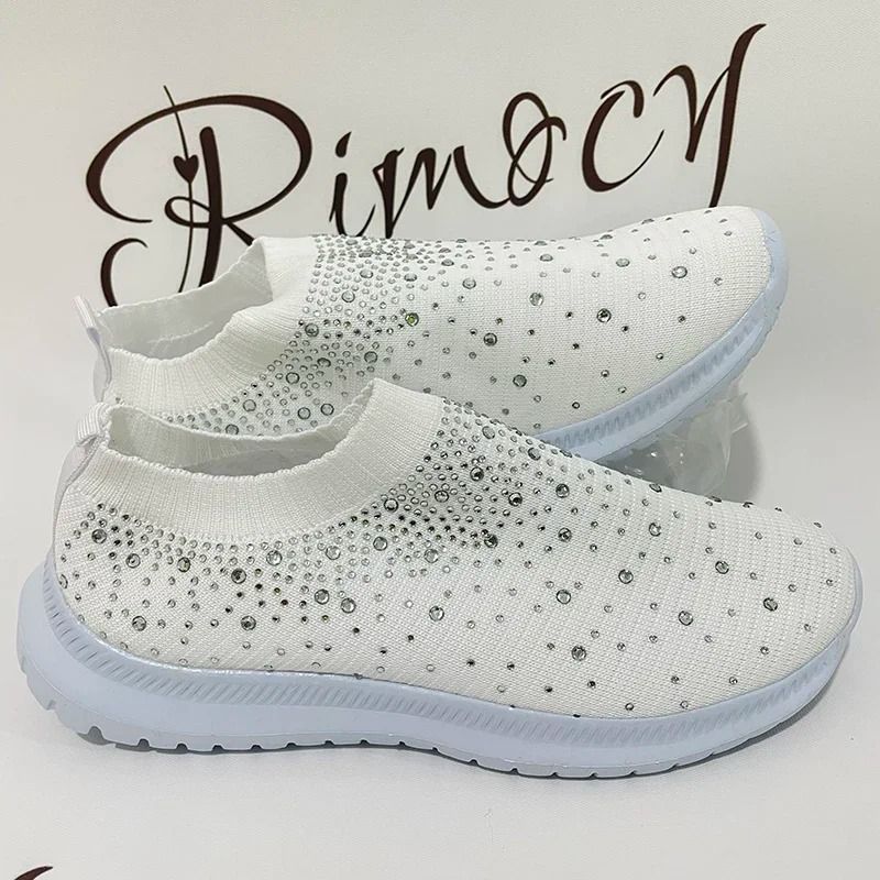 Women Breathable Mesh Crystal Flats Plus Size Soft Sole Sports Shoes 4