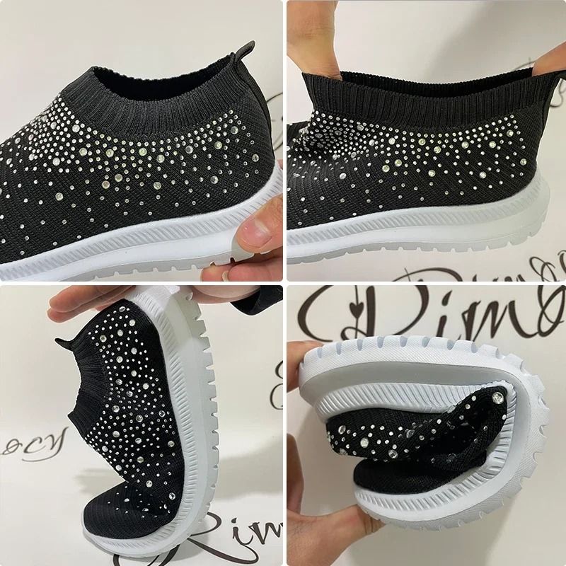 Women Breathable Mesh Crystal Flats Plus Size Soft Sole Sports Shoes 5