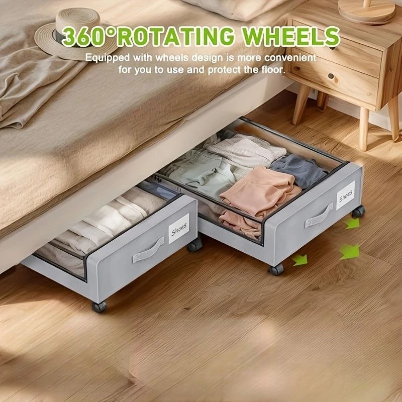 Underbed Storage Container With Lid And Wheels Pull Out Shoe And Clothing Organizer 3